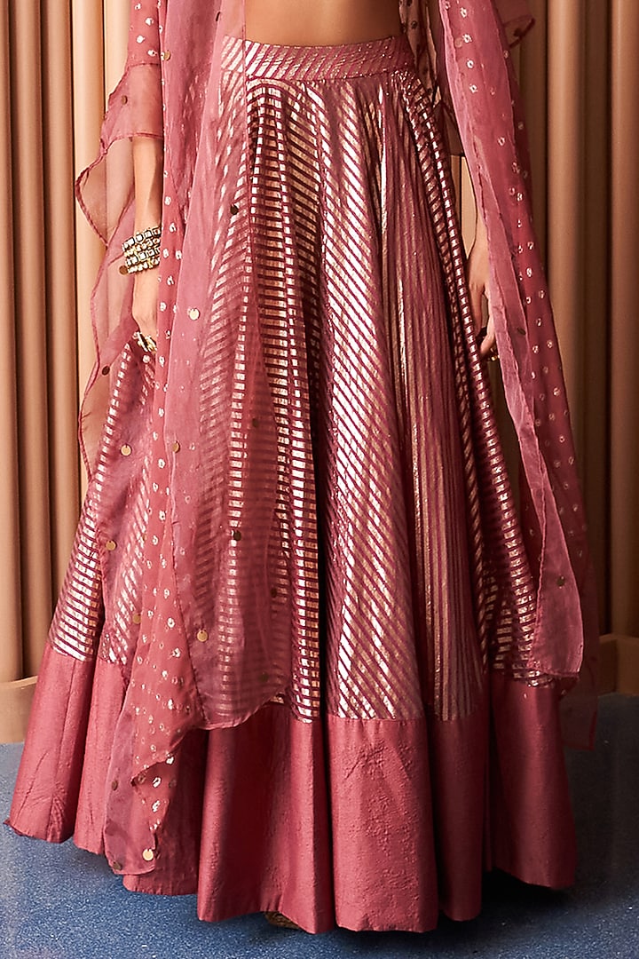 Champagne Rust Chanderi Embroidered Jacket Wedding Lehenga Set by Rishi & Vibhuti at Pernia's Pop Up Shop