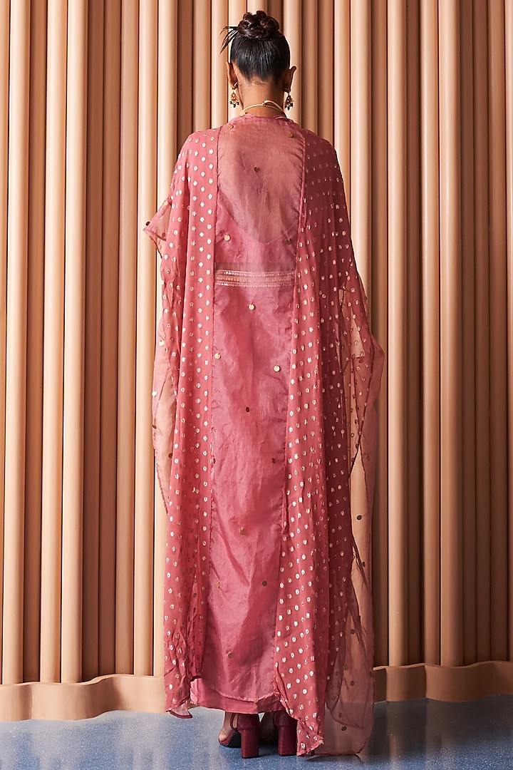 Champagne Rust Crepe & Organza Draped Skirt Set by Rishi & Vibhuti at Pernia's Pop Up Shop