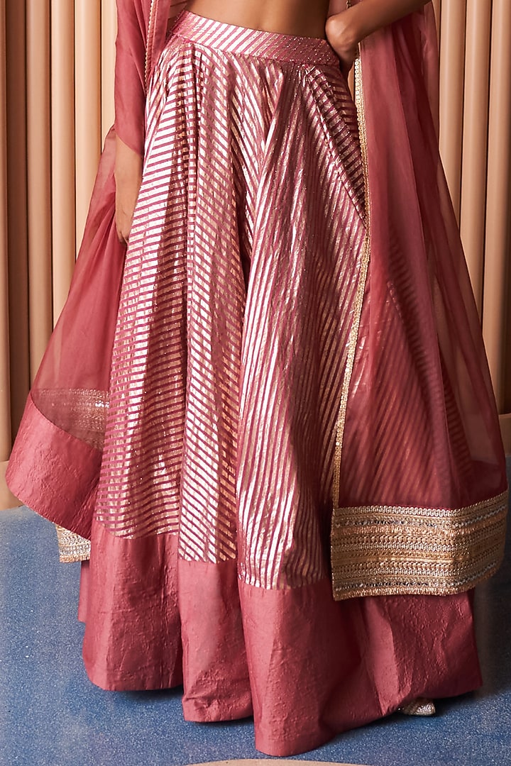 Champagne Rust Organza & Chanderi Embroidered Wedding Lehenga Set by Rishi & Vibhuti at Pernia's Pop Up Shop