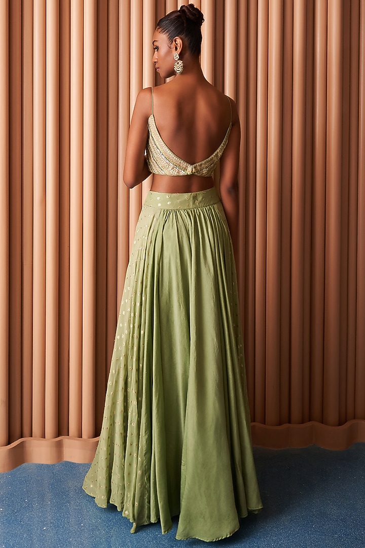 Mint Green Chanderi & Organza Jacket Lehenga Set by Rishi & Vibhuti at Pernia's Pop Up Shop