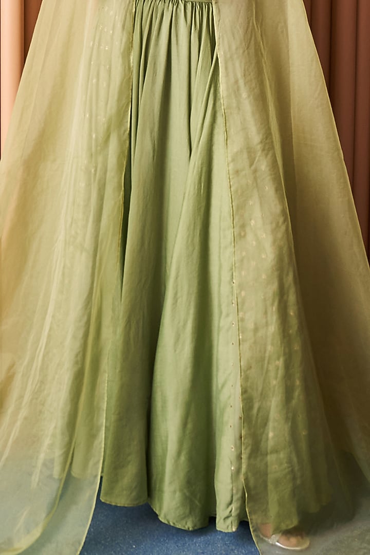Mint Green Chanderi & Organza Jacket Lehenga Set by Rishi & Vibhuti at Pernia's Pop Up Shop