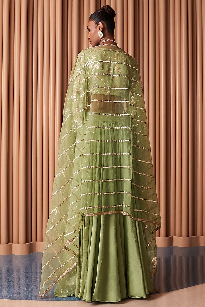 Mint Green Chanderi Wedding Lehenga Set by Rishi & Vibhuti at Pernia's Pop Up Shop