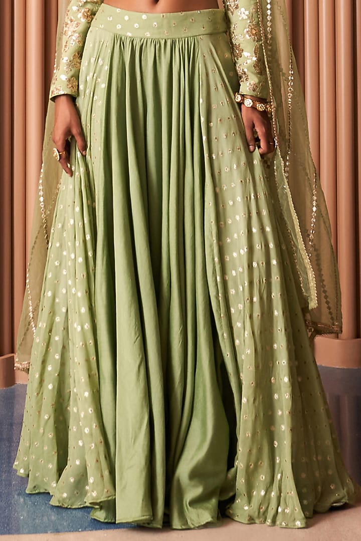 Mint Green Chanderi Wedding Lehenga Set by Rishi & Vibhuti at Pernia's Pop Up Shop