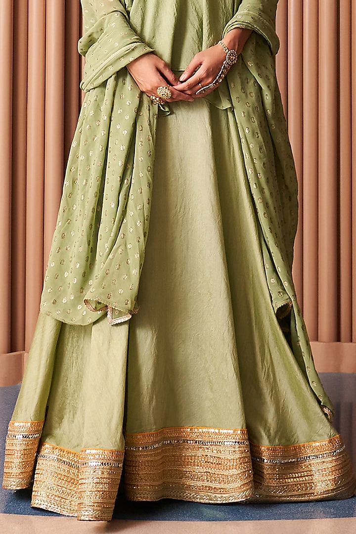 Mint Green Chanderi Sequins Embroidered Wedding Lehenga Set by Rishi & Vibhuti at Pernia's Pop Up Shop
