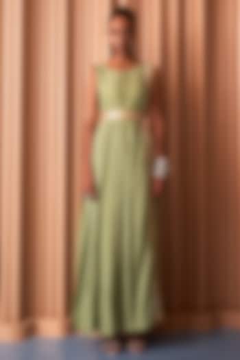 Mint Green Chanderi Embroidered Kurta Set by Rishi & Vibhuti at Pernia's Pop Up Shop