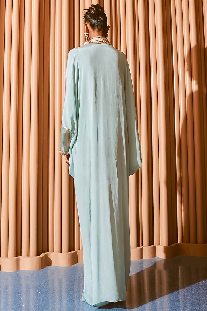 Powder Blue Crepe Embroidered Kaftan by Rishi & Vibhuti at Pernia's Pop Up Shop