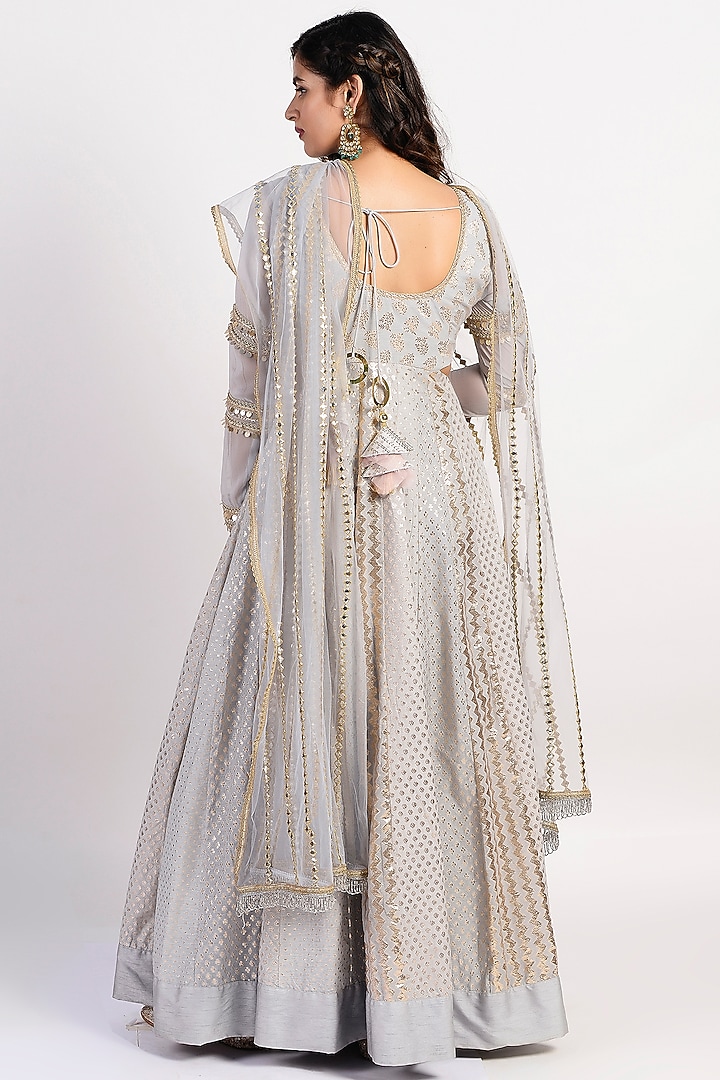 Grey Embroidered Wedding Anarkali With Dupatta by Rishi & Vibhuti at Pernia's Pop Up Shop