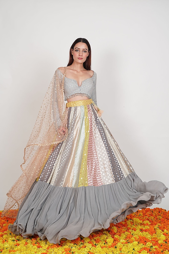 Silver Embroidered Lehenga With Blouse Design by Rishi & Vibhuti at  Pernia's Pop Up Shop 2024