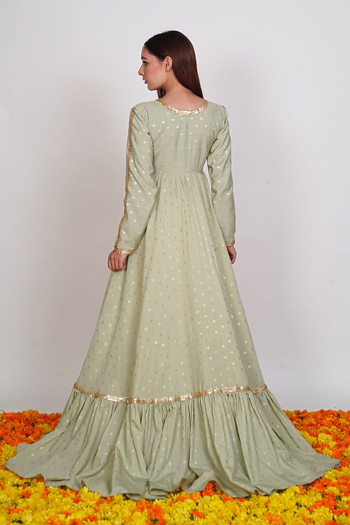Mint Green Party Wear Anarkali With Red Dupatta by Rishi & Vibhuti at Pernia's Pop Up Shop