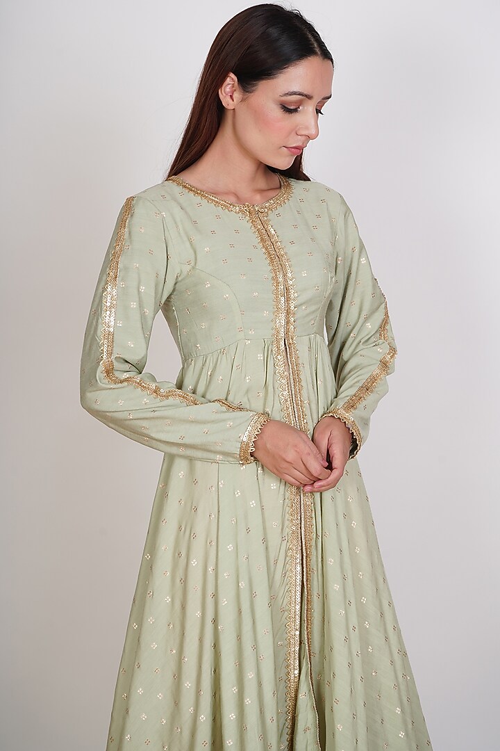 Mint Green Party Wear Anarkali With Red Dupatta by Rishi & Vibhuti at Pernia's Pop Up Shop
