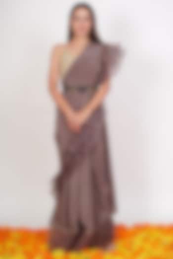 Copper Pre-Draped Ruffled Wedding Saree Set by Rishi & Vibhuti at Pernia's Pop Up Shop