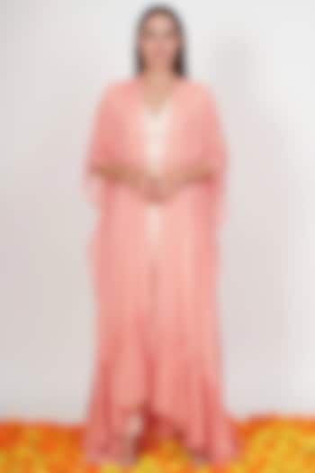 Peach Gathered Chanderi Cape by Rishi & Vibhuti at Pernia's Pop Up Shop