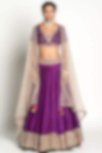 Cadmium Violet Embroidered Wedding Lehenga Set by Rishi & Vibhuti at Pernia's Pop Up Shop