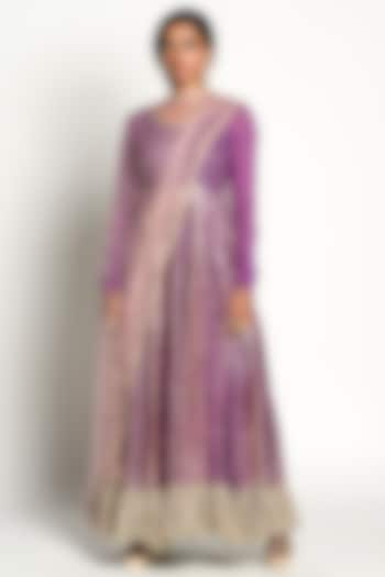 Dull Purple Embroidered Kalidar Anarkali Set by Rishi & Vibhuti