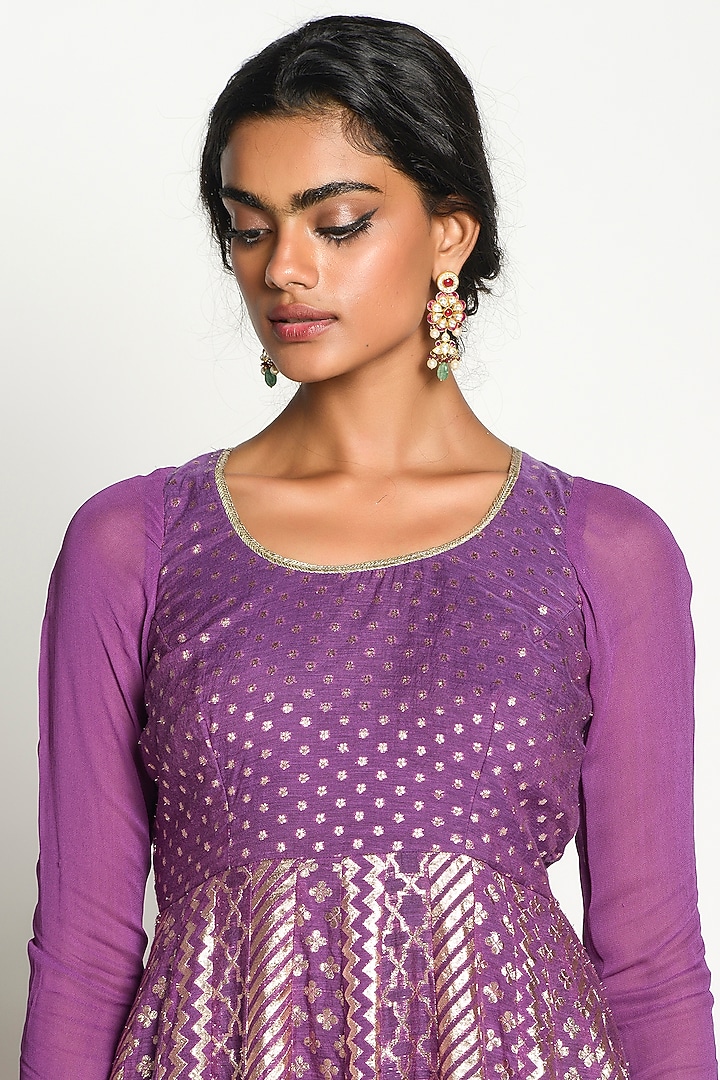 Dull Purple Embroidered Kalidar Wedding Anarkali Set by Rishi & Vibhuti at Pernia's Pop Up Shop