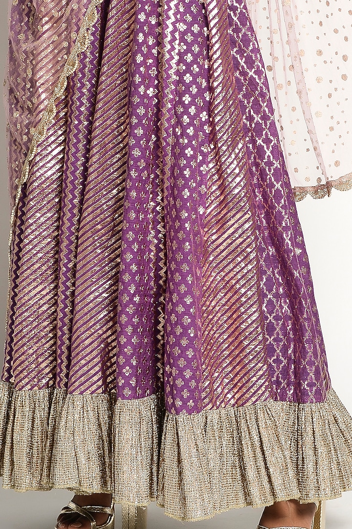 Dull Purple Embroidered Kalidar Wedding Anarkali Set by Rishi & Vibhuti at Pernia's Pop Up Shop