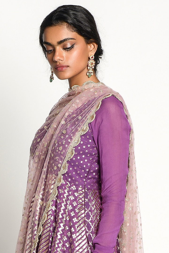 Dull Purple Embroidered Kalidar Wedding Anarkali Set by Rishi & Vibhuti at Pernia's Pop Up Shop