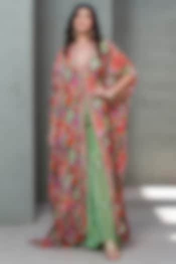 Multi-Colored Georgette & Crepe Printed Kaftan Set by Rishi & Vibhuti at Pernia's Pop Up Shop