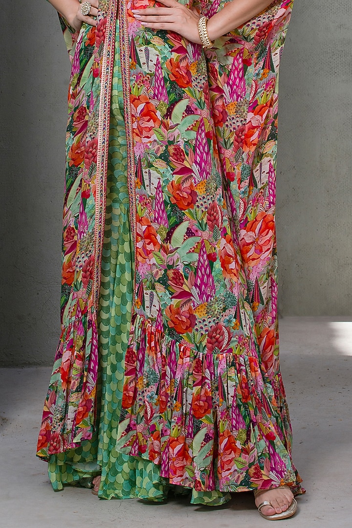 Multi-Colored Georgette & Crepe Printed Kaftan Set by Rishi & Vibhuti at Pernia's Pop Up Shop