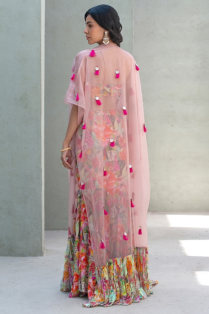 Multi-Colored Georgette & Crepe Printed Skirt Set by Rishi & Vibhuti at Pernia's Pop Up Shop