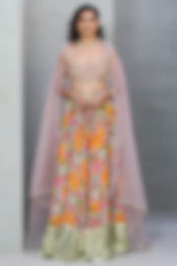 Multi-Colored Crepe Printed Wedding Lehenga Set by Rishi & Vibhuti at Pernia's Pop Up Shop