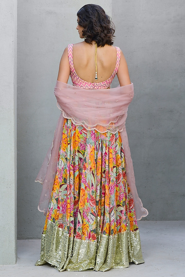 Multi-Colored Crepe Printed Wedding Lehenga Set by Rishi & Vibhuti at Pernia's Pop Up Shop