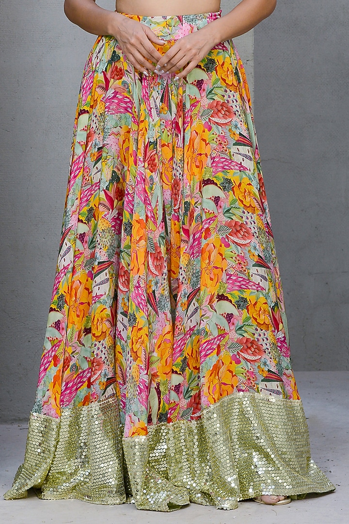 Multi-Colored Crepe Printed Wedding Lehenga Set by Rishi & Vibhuti at Pernia's Pop Up Shop