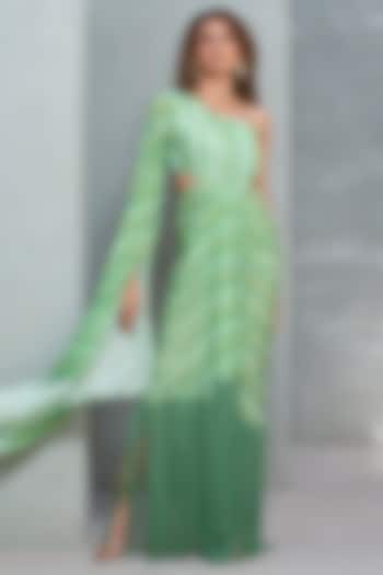 Green Crepe Printed Cut-Out Dress by Rishi & Vibhuti