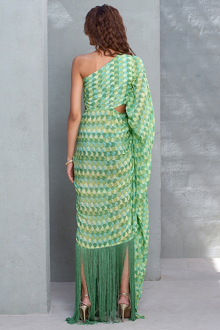 Green Crepe Printed Cut-Out Cocktail Dress by Rishi & Vibhuti at Pernia's Pop Up Shop