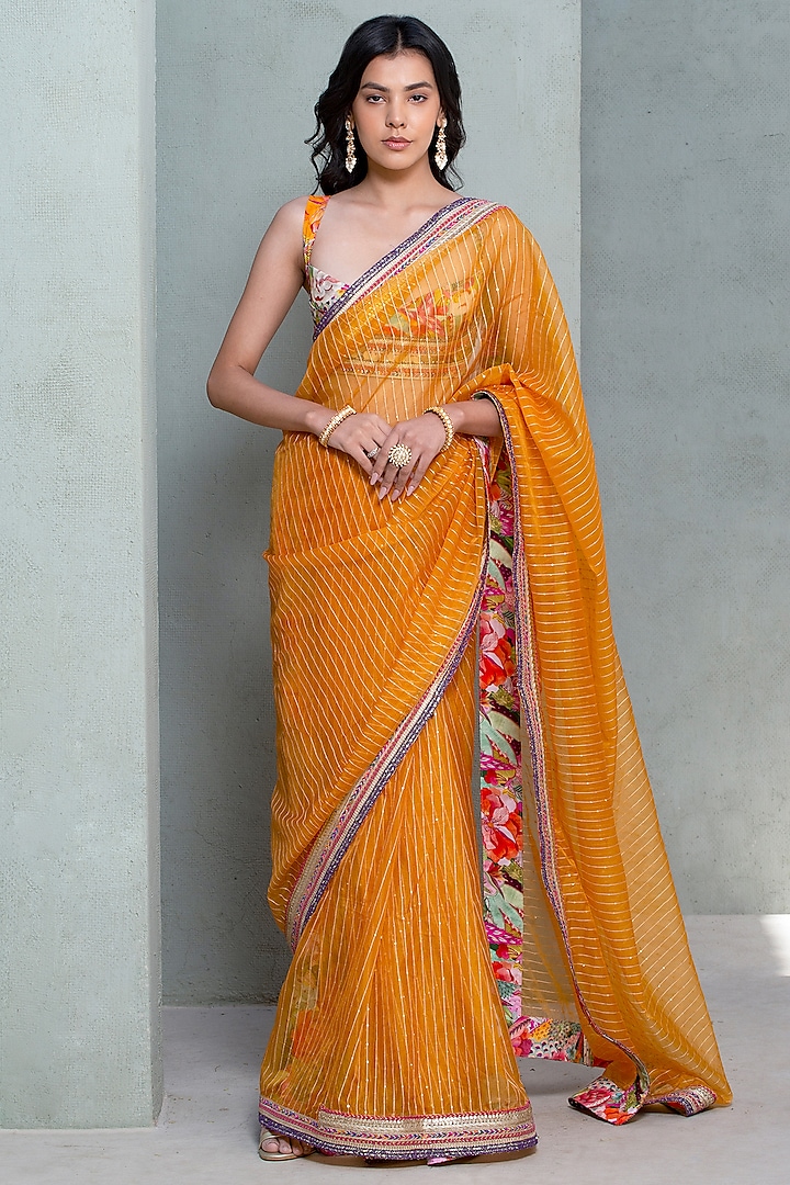 Mustard Turmeric Yellow Organza Wedding Saree by Rishi & Vibhuti at Pernia's Pop Up Shop