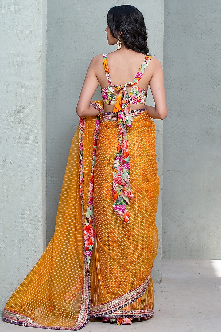 Mustard Turmeric Yellow Organza Wedding Saree by Rishi & Vibhuti at Pernia's Pop Up Shop