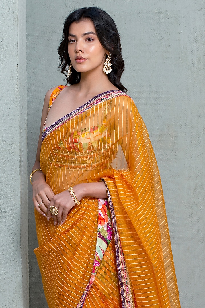 Mustard Turmeric Yellow Organza Wedding Saree by Rishi & Vibhuti at Pernia's Pop Up Shop