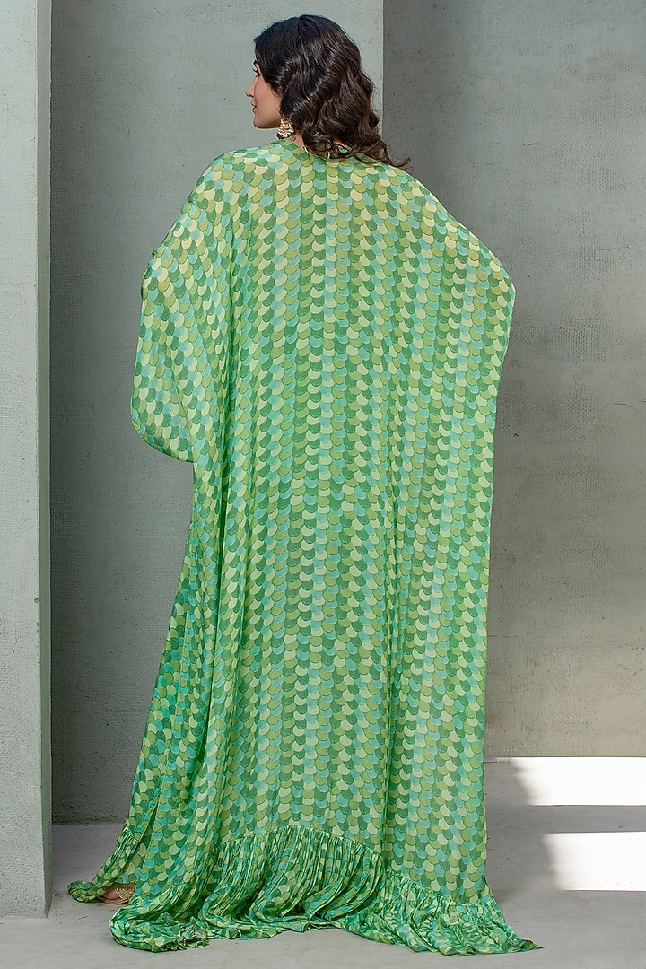 Green Crepe Printed Cape Set by Rishi & Vibhuti at Pernia's Pop Up Shop