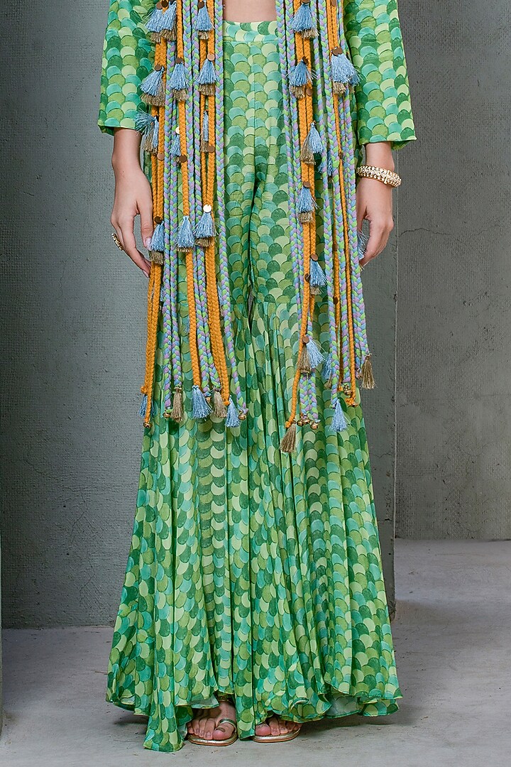 Green Crepe Printed Jacket Set by Rishi & Vibhuti at Pernia's Pop Up Shop