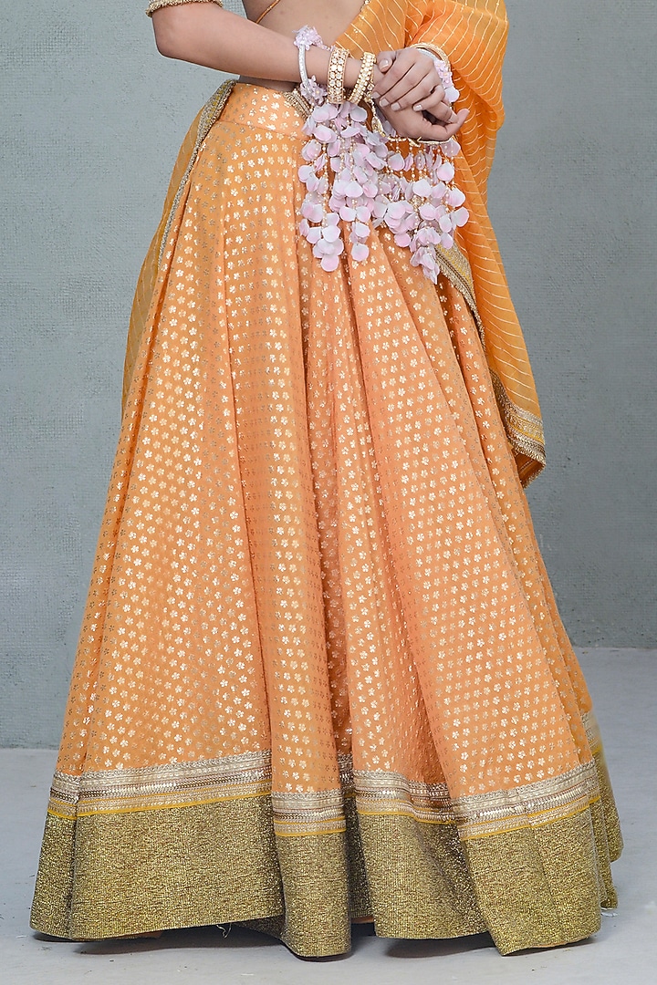 Ochre Chanderi Hand Embroidered Wedding Lehenga Set by Rishi & Vibhuti at Pernia's Pop Up Shop