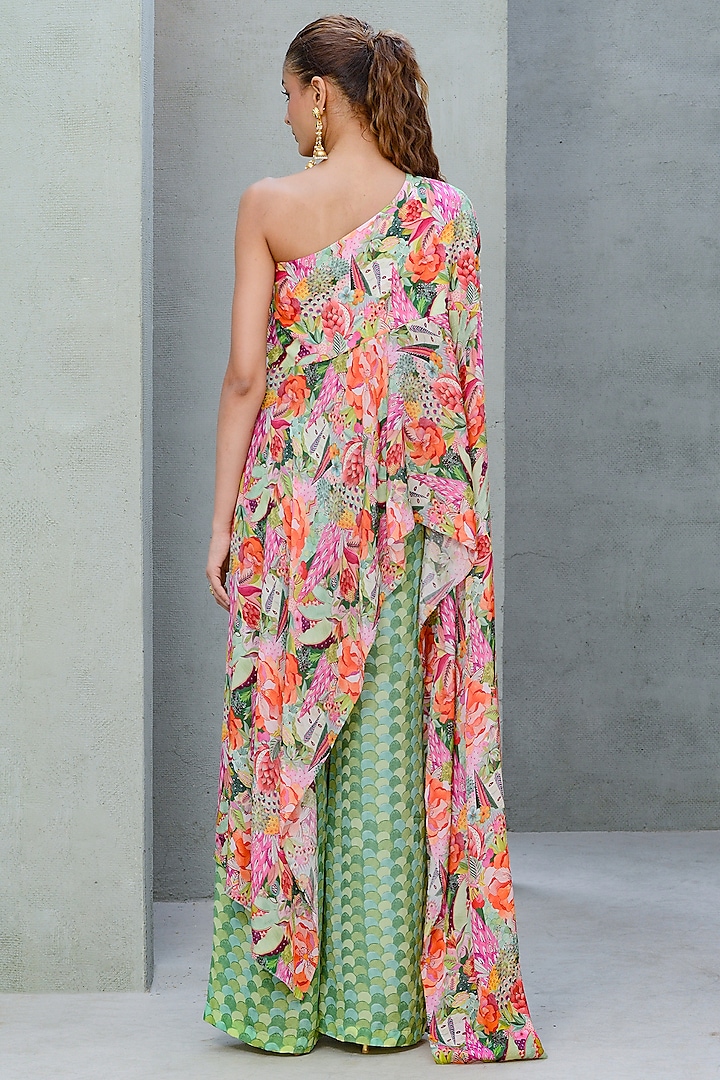 Multi-Colored Crepe Printed Draped Cape Set by Rishi & Vibhuti at Pernia's Pop Up Shop
