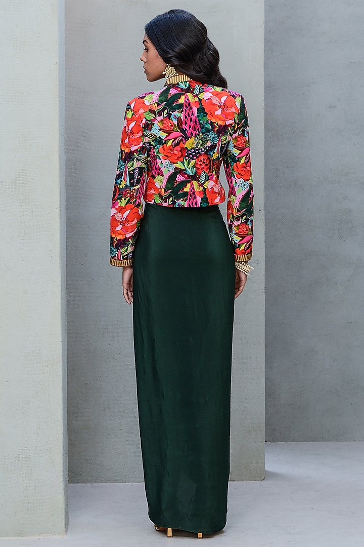 Black & Bottle Green Crepe Skirt Set by Rishi & Vibhuti at Pernia's Pop Up Shop