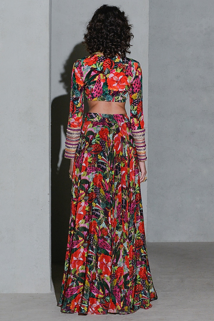 Black Crepe & Net Printed Wedding Lehenga Set by Rishi & Vibhuti at Pernia's Pop Up Shop