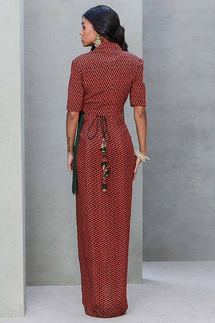 Red Crepe Skirt Set by Rishi & Vibhuti at Pernia's Pop Up Shop