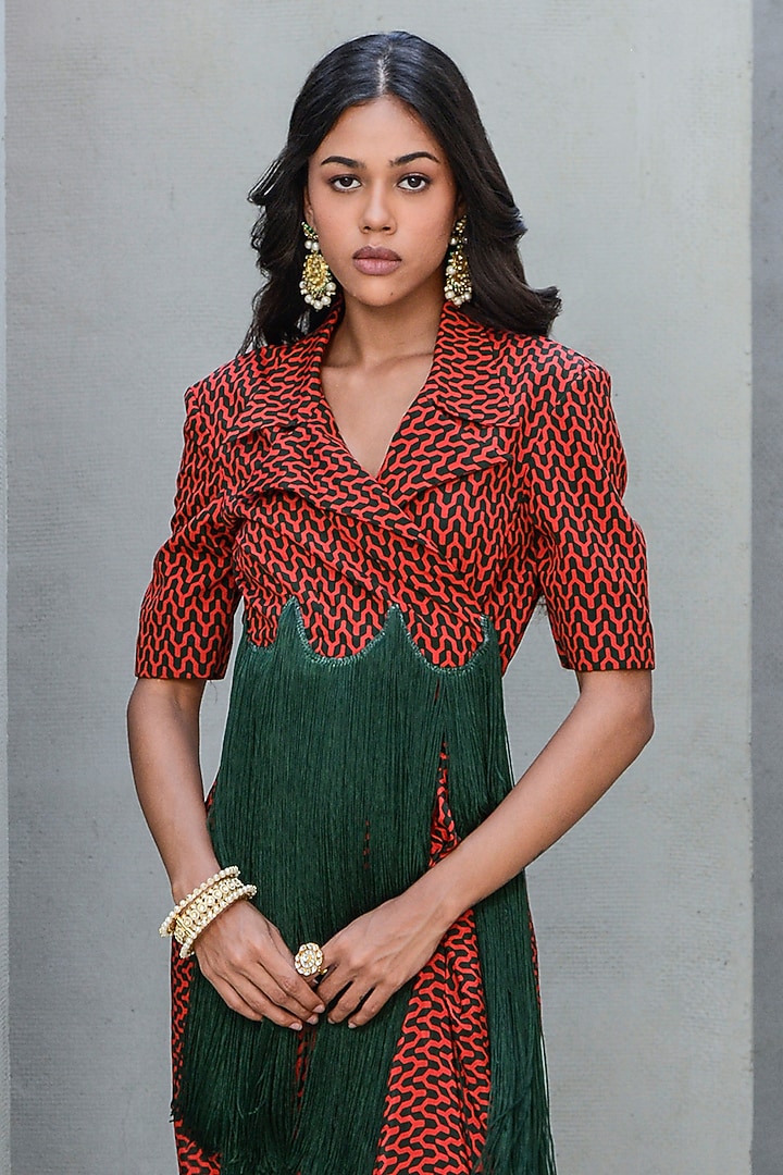 Red Crepe Skirt Set by Rishi & Vibhuti at Pernia's Pop Up Shop