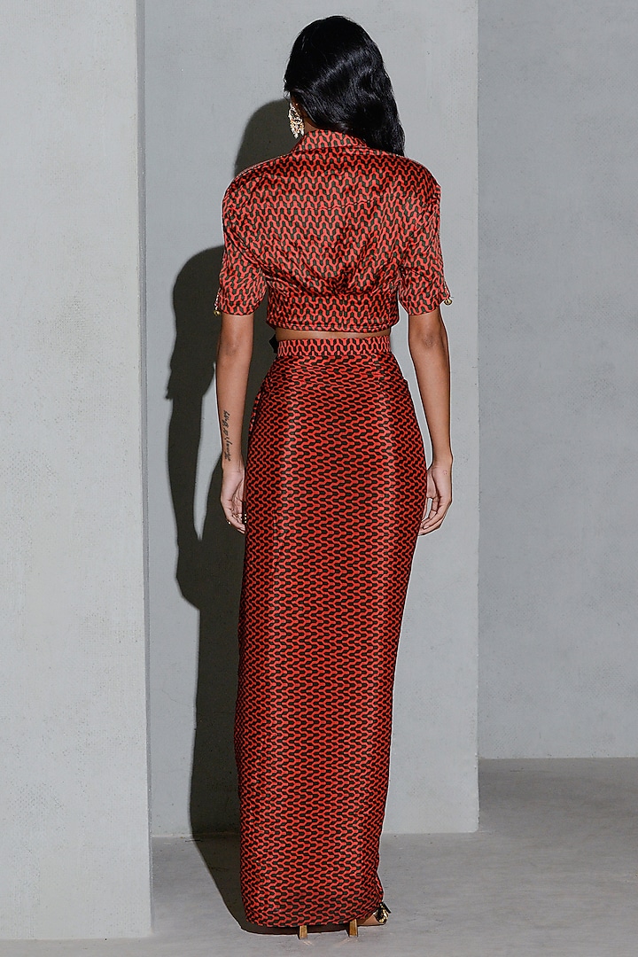 Red Crepe Skirt Set by Rishi & Vibhuti at Pernia's Pop Up Shop