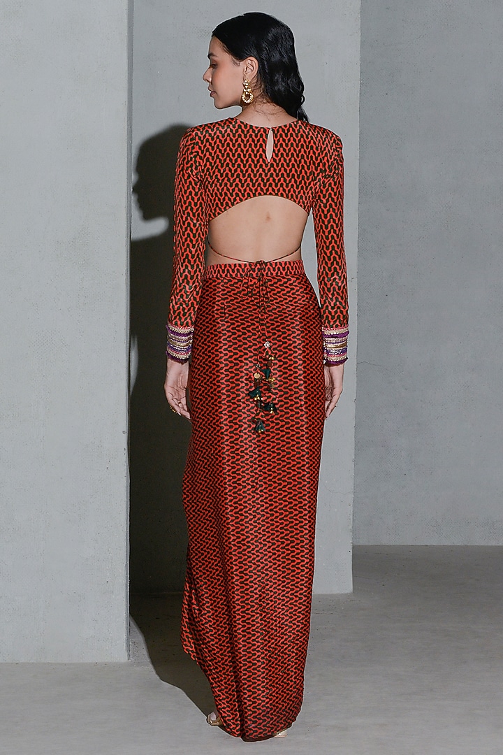 Red Crepe Skirt Set by Rishi & Vibhuti at Pernia's Pop Up Shop