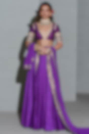 Purple Raw Silk & Net Wedding Lehenga Set by Rishi & Vibhuti at Pernia's Pop Up Shop