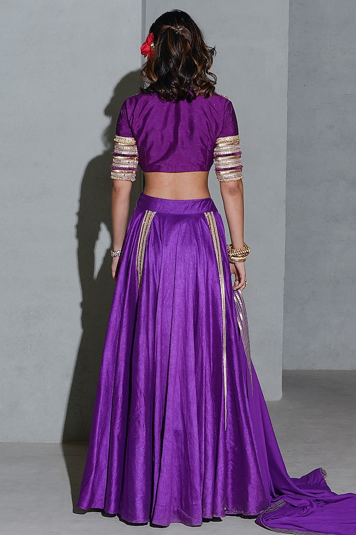 Purple Raw Silk & Net Wedding Lehenga Set by Rishi & Vibhuti at Pernia's Pop Up Shop