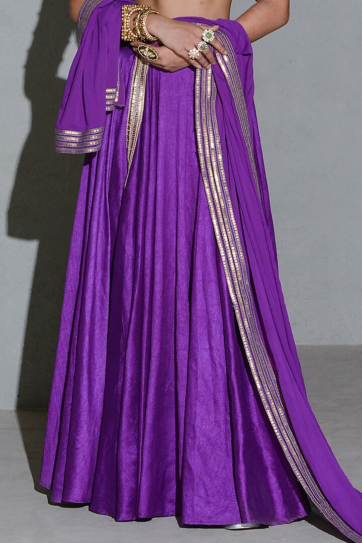 Purple Raw Silk & Net Wedding Lehenga Set by Rishi & Vibhuti at Pernia's Pop Up Shop