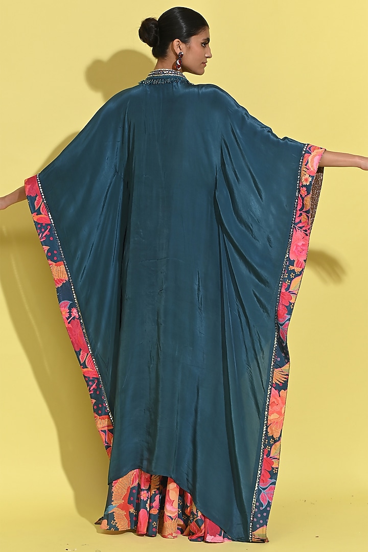 Cyan Blue Crepe Kaftan Set by Rishi & Vibhuti at Pernia's Pop Up Shop