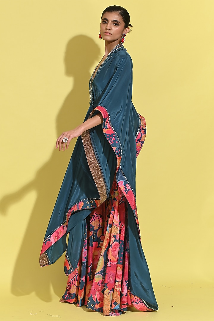 Cyan Blue Crepe Kaftan Set by Rishi & Vibhuti at Pernia's Pop Up Shop