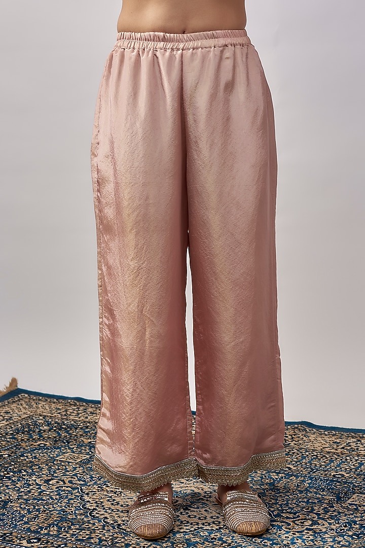 Blush Pink Chanderi Silk Cutwork Embroidered Kurta Set by Rishi & Vibhuti at Pernia's Pop Up Shop