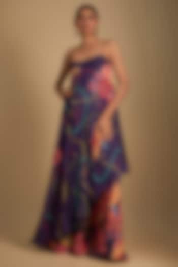 Purple Crepe Floral Patch Embroidered Cape Set by Rishi & Vibhuti at Pernia's Pop Up Shop