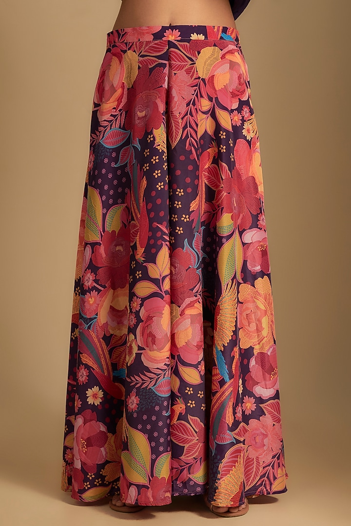 Purple Crepe Floral Patch Embroidered Cape Set by Rishi & Vibhuti at Pernia's Pop Up Shop